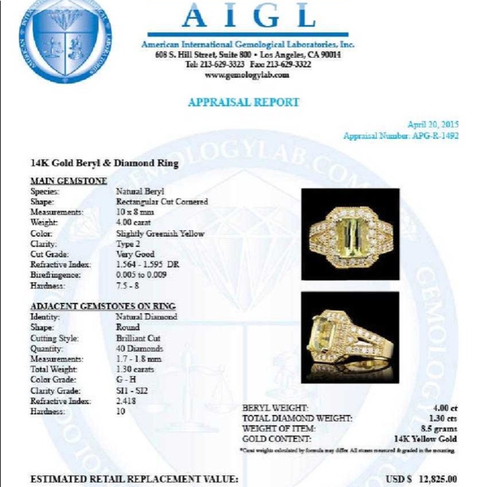 RADIANT ❤️‍🩹❤️❤️‍🩹14k Yellow Gold 4.00ct Beryl 1.30ct Diamond Ring - Picture 7 of 9